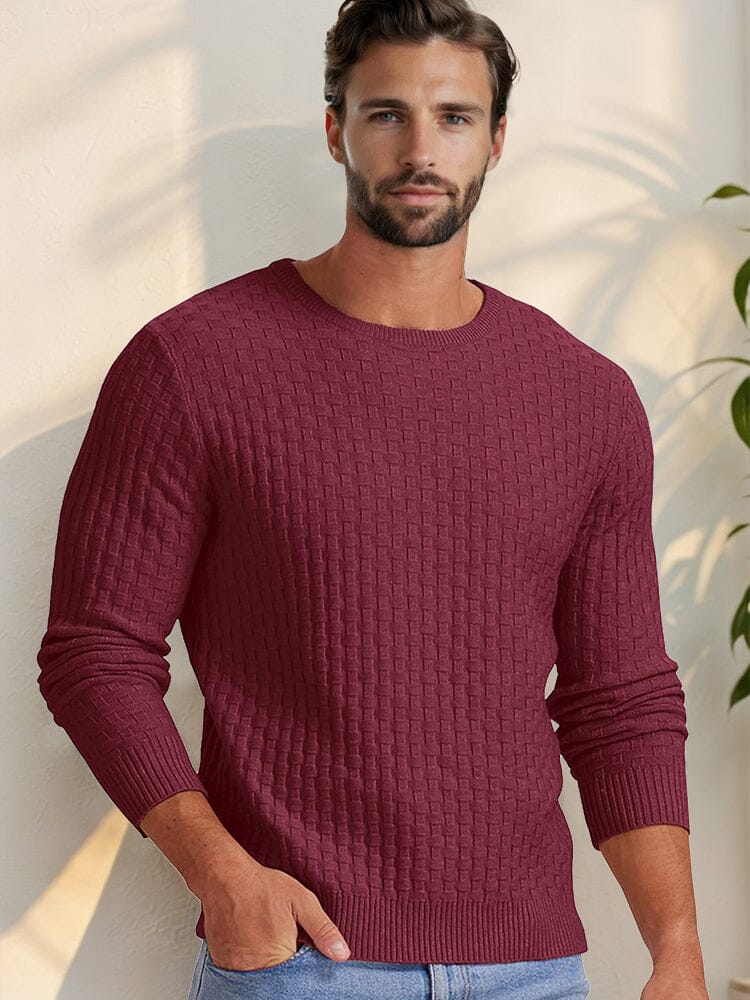 Casual Regular Fit Waffle Knit Sweater Sweater coofandy Red S 