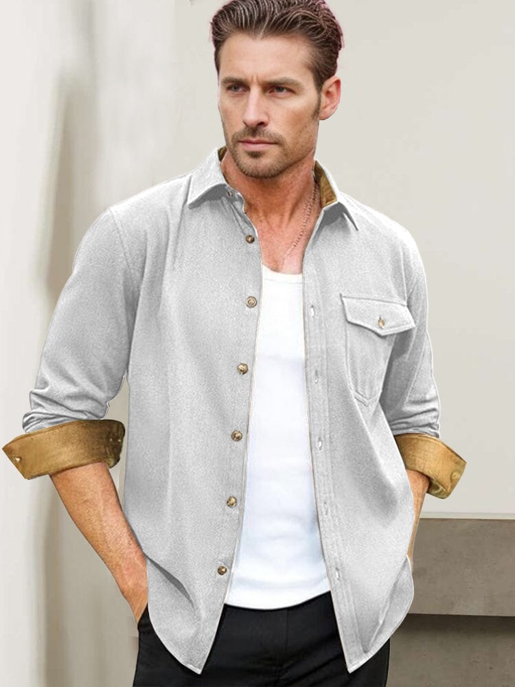 Everyday Ease Suede Patchwork Shirt Shirts coofandy Light Grey S 