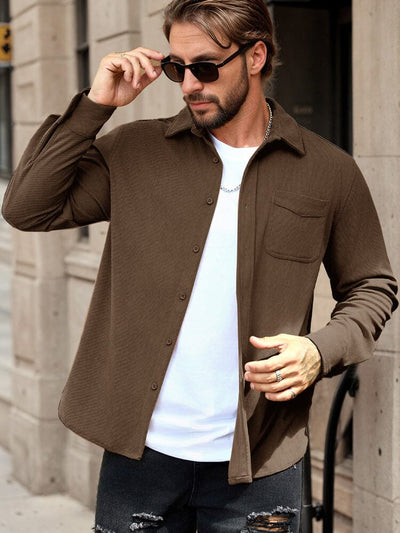 Casual Functional Corduroy Shirt Shirts coofandy Brown XS 