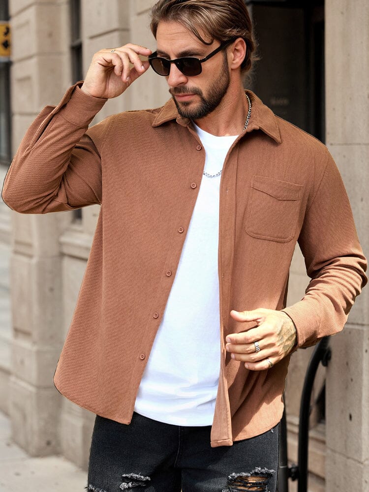 Casual Functional Corduroy Shirt Shirts coofandy Caramel XS 