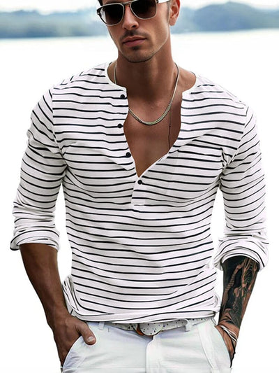 Comfy Basic Stripe Henley Shirt T-Shirt coofandy 