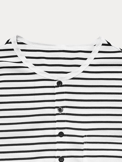 Comfy Basic Stripe Henley Shirt T-Shirt coofandy 