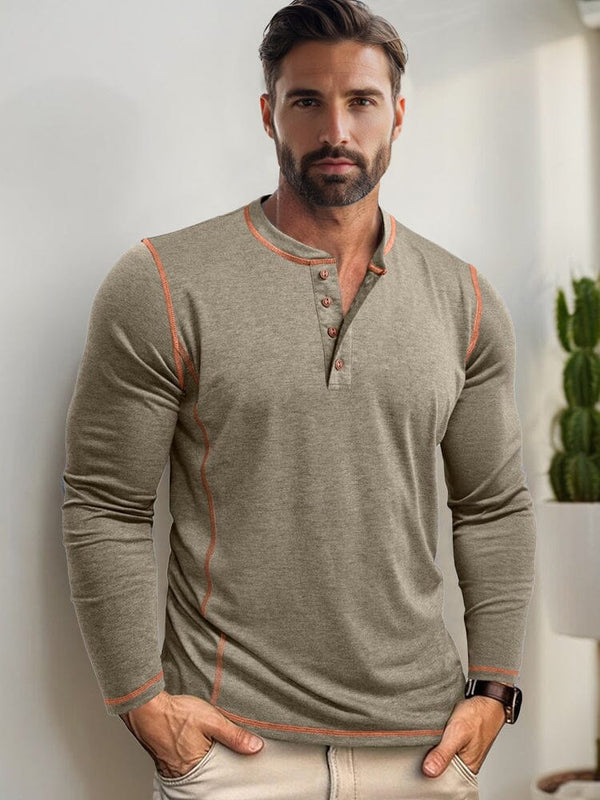Comfy Versatile Contrast Stitching Shirt Shirts coofandy Khaki S 