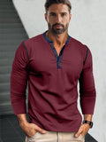 Retro Style Versatile Henley Shirt T-Shirt coofandy Wine Red S 