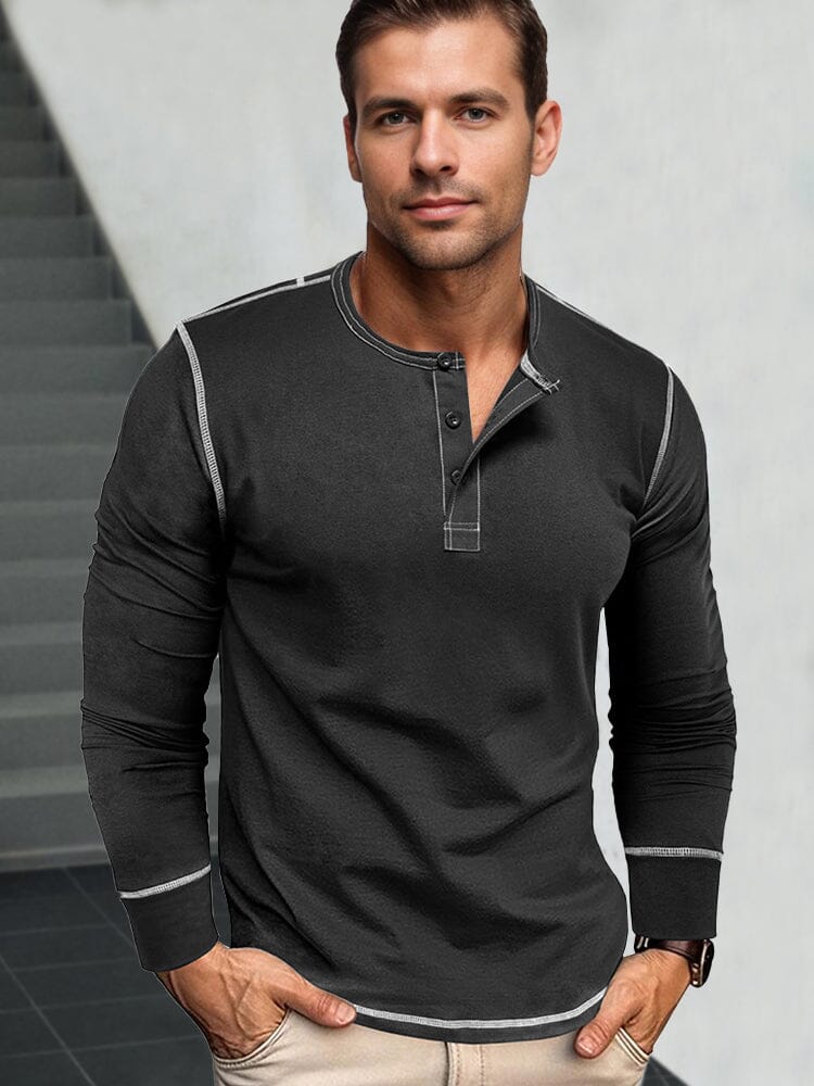 Stylish Soft Everyday Henley Shirt T-Shirt coofandy Black S 