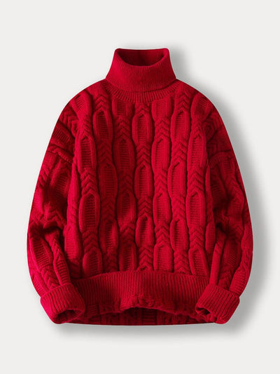 Turtleneck Cable Knit Sweater Sweaters coofandy Red S 