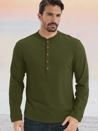 Essential 100% Cotton Henley Shirt Shirts coofandy Army Green S 