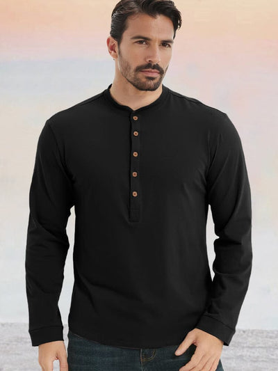 Essential 100% Cotton Henley Shirt Shirts coofandy Black S 