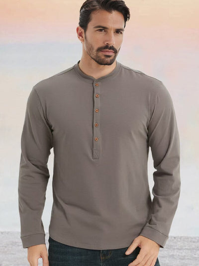 Essential 100% Cotton Henley Shirt Shirts coofandy Grey S 