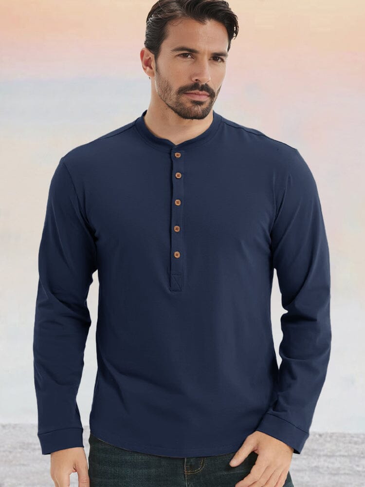 Essential 100% Cotton Henley Shirt Shirts coofandy Blue S 