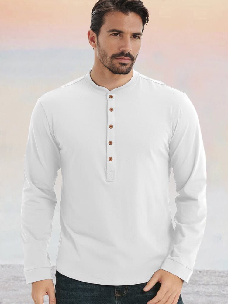 Essential 100% Cotton Henley Shirt Shirts coofandy White S 