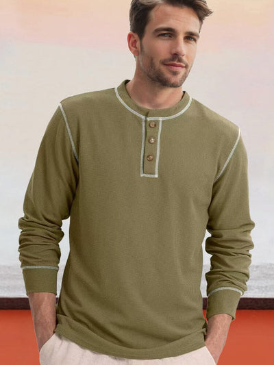 Comfy Versatile Waffle Henley Shirt T-Shirt coofandy Army Green S 