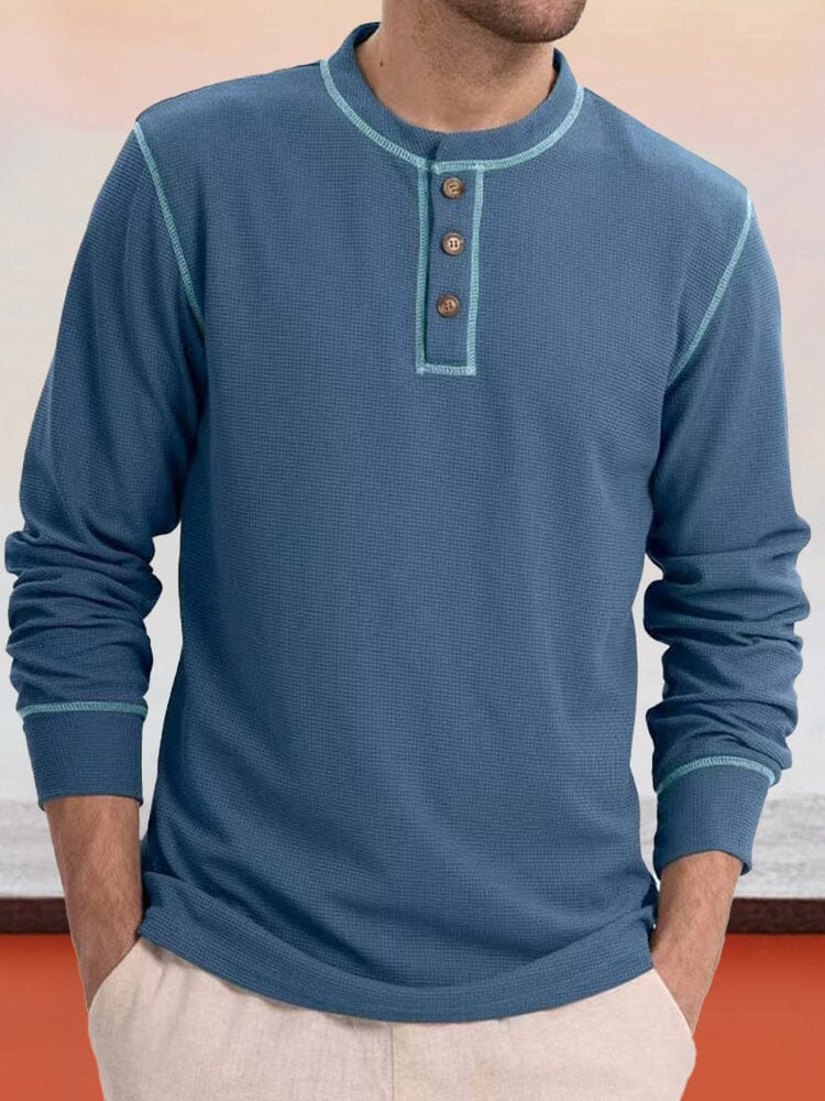 Comfy Versatile Waffle Henley Shirt T-Shirt coofandy 