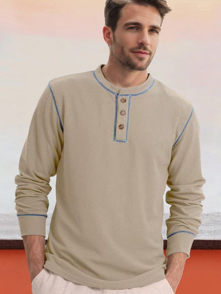 Comfy Versatile Waffle Henley Shirt T-Shirt coofandy Apricot S 