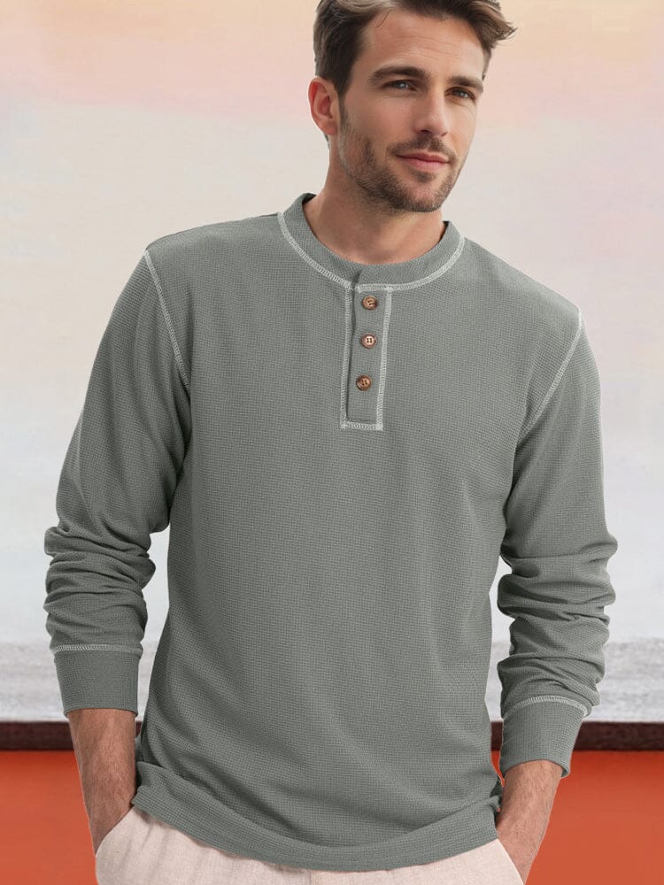 Comfy Versatile Waffle Henley Shirt T-Shirt coofandy Light Grey S 