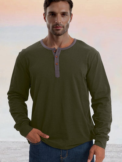 Classic Soft 100% Cotton Henley Shirt T-Shirt coofandy Army Green S 