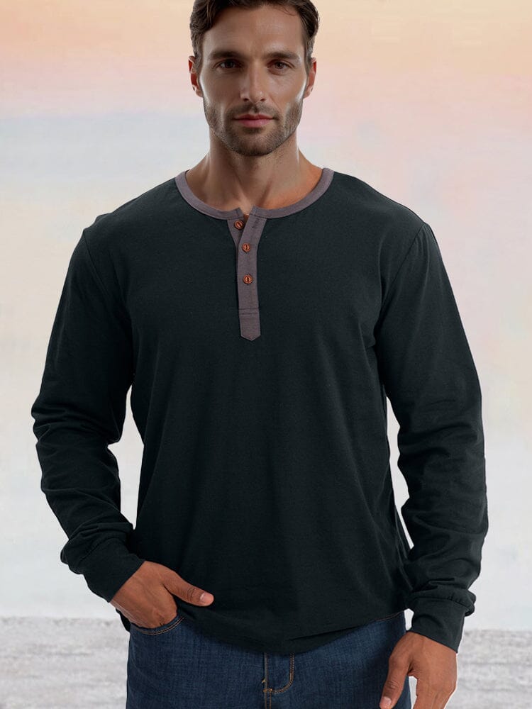 Classic Soft 100% Cotton Henley Shirt T-Shirt coofandy Black S 