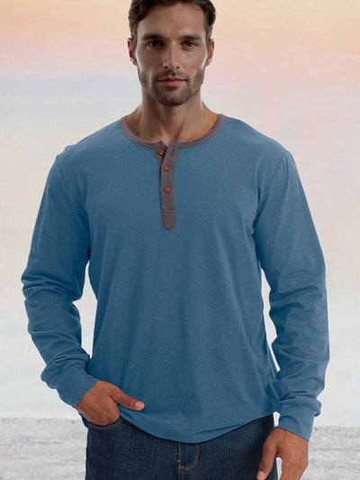 Classic Soft 100% Cotton Henley Shirt T-Shirt coofandy Blue S 