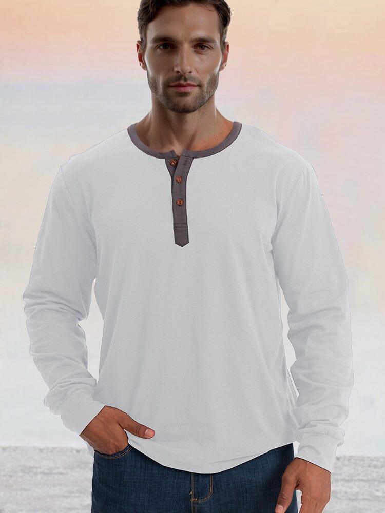 Classic Soft 100% Cotton Henley Shirt T-Shirt coofandy White S 