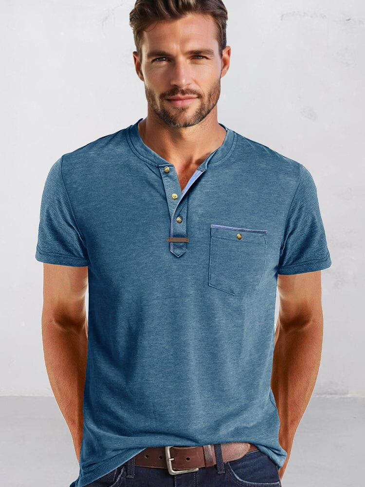 Classic Pure Ease Henley Shirt Shirts coofandy Blue S 