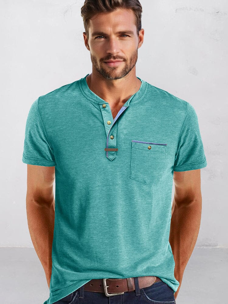 Classic Pure Ease Henley Shirt Shirts coofandy Clear Blue S 