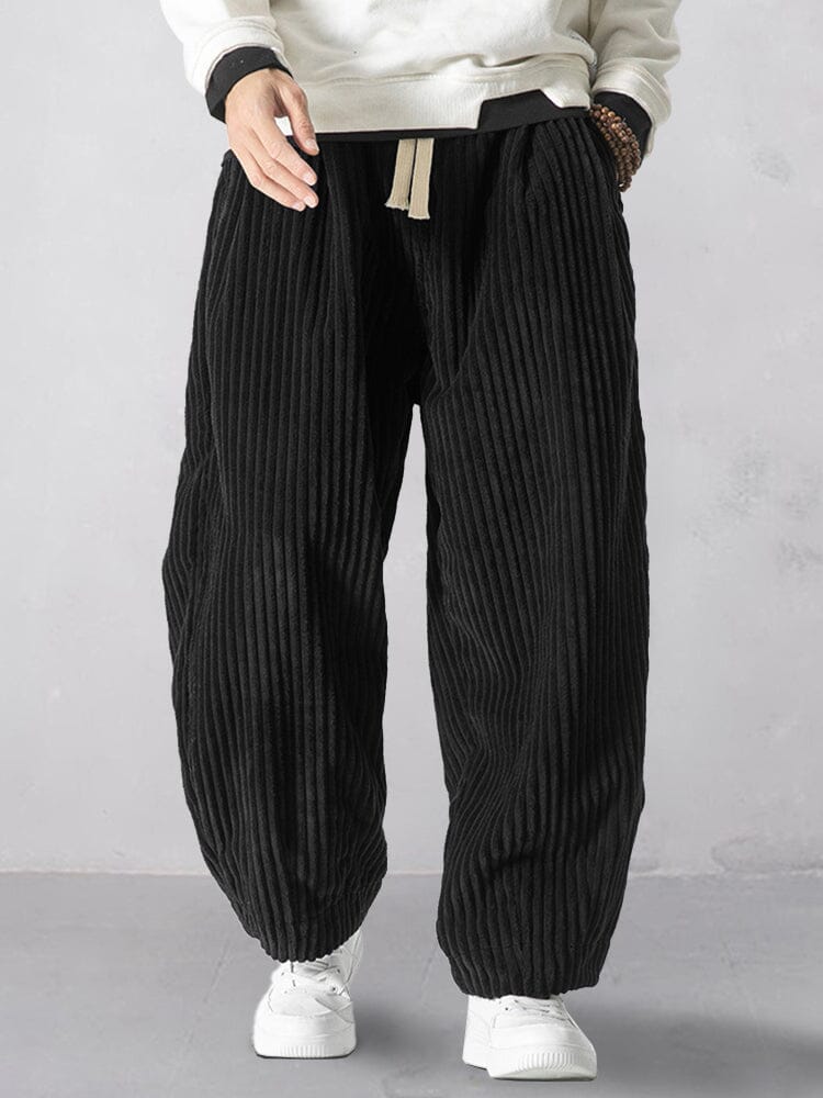 Rlaxed Fit Corduroy Harem Pants Pants coofandy Black S 