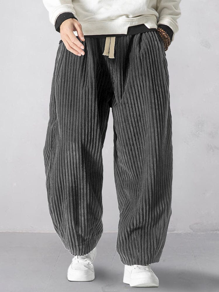 Rlaxed Fit Corduroy Harem Pants Pants coofandy Dark Grey S 