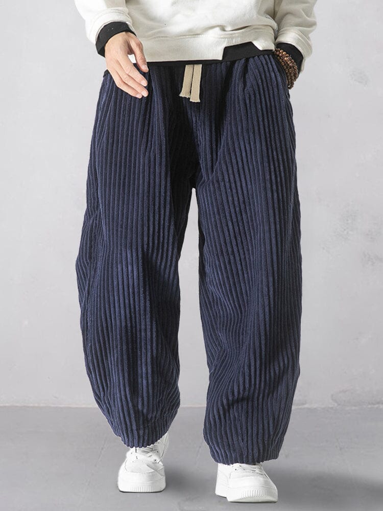 Rlaxed Fit Corduroy Harem Pants Pants coofandy Navy Blue S 