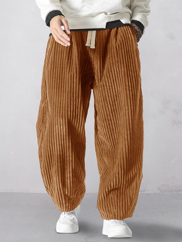 Rlaxed Fit Corduroy Harem Pants Pants coofandy Caramel S 