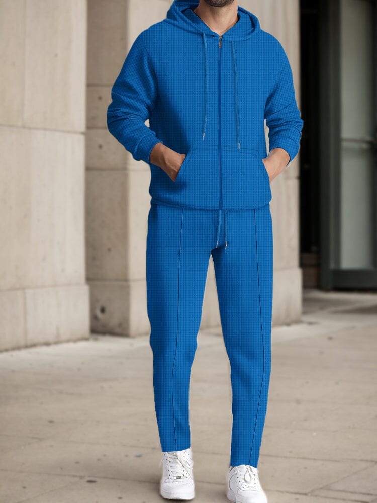 Comfy Waffle 2-Piece Tracksuit Sets coofandy Blue S 