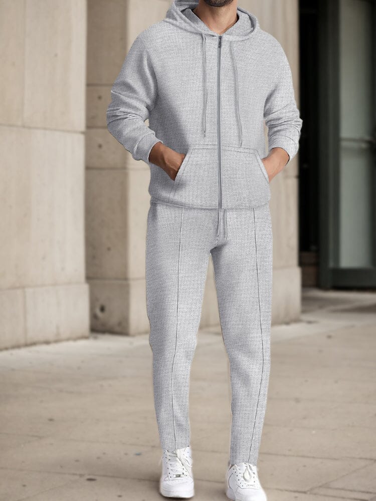 Comfy Waffle 2-Piece Tracksuit Sets coofandy Light Gray S 