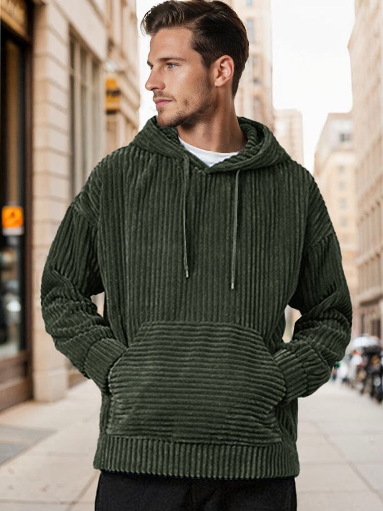 Casual Relaxed Fit Corduroy Hoodie Hoodies coofandy Army Green S 