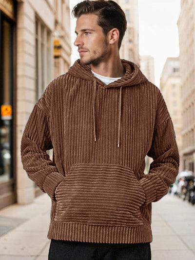 Casual Relaxed Fit Corduroy Hoodie Hoodies coofandy Brown S 