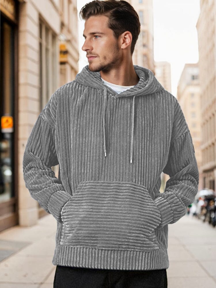 Casual Relaxed Fit Corduroy Hoodie Hoodies coofandy Gray S 