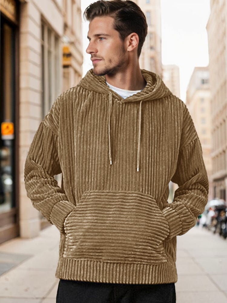 Casual Relaxed Fit Corduroy Hoodie Hoodies coofandy Light Brown S 