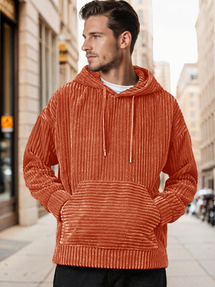 Casual Relaxed Fit Corduroy Hoodie Hoodies coofandy Orange S 