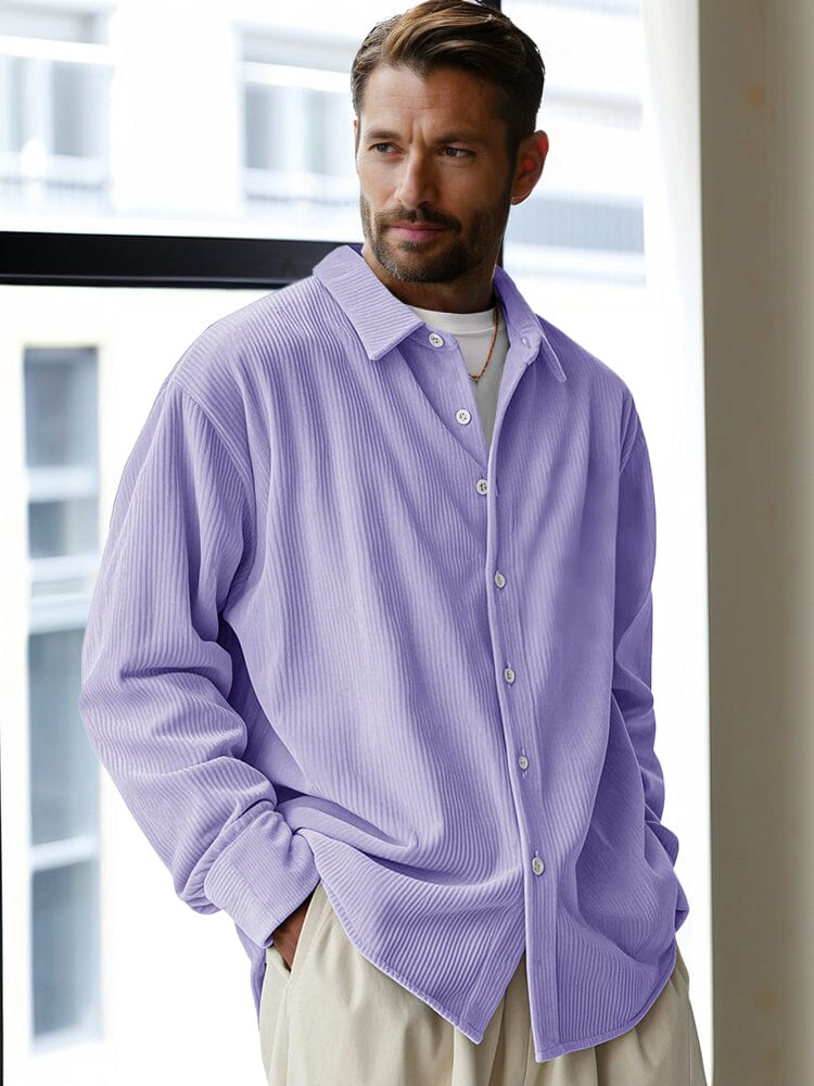 Classic Casual Fit Corduroy Shirt Shirts coofandy Lavender S 