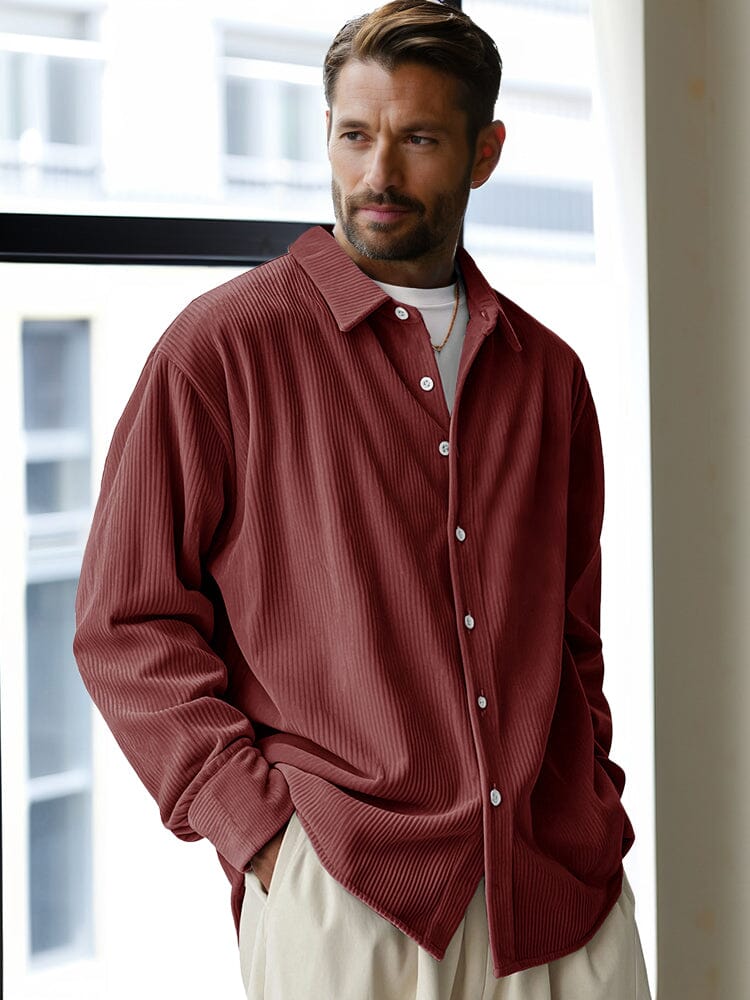 Classic Casual Fit Corduroy Shirt Shirts coofandy Wine Red S 