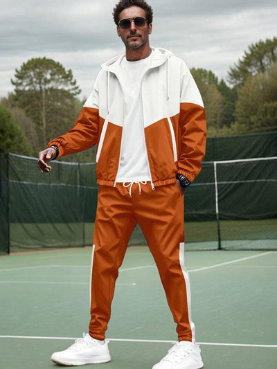 Relaxed Fit Colorblock Tracksuit Set Sets coofandy Orange S 