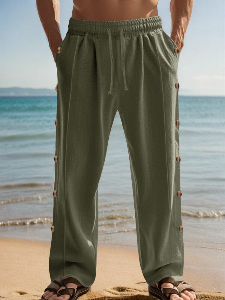 Linen Blend Straight Leg Pants Pants coofandy Army Green S 