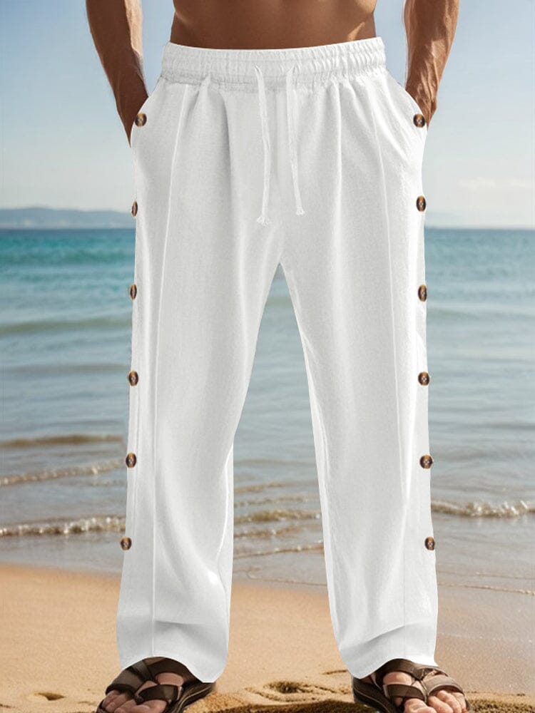 Linen Blend Straight Leg Pants Pants coofandy White S 