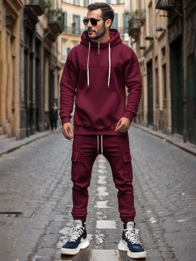 Soft Athleisure Hoodie Pants Set Sets coofandy Red S 