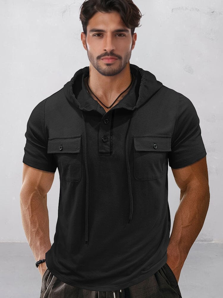 Athleisure Cargo Hooded Shirt Shirts coofandy Black M 