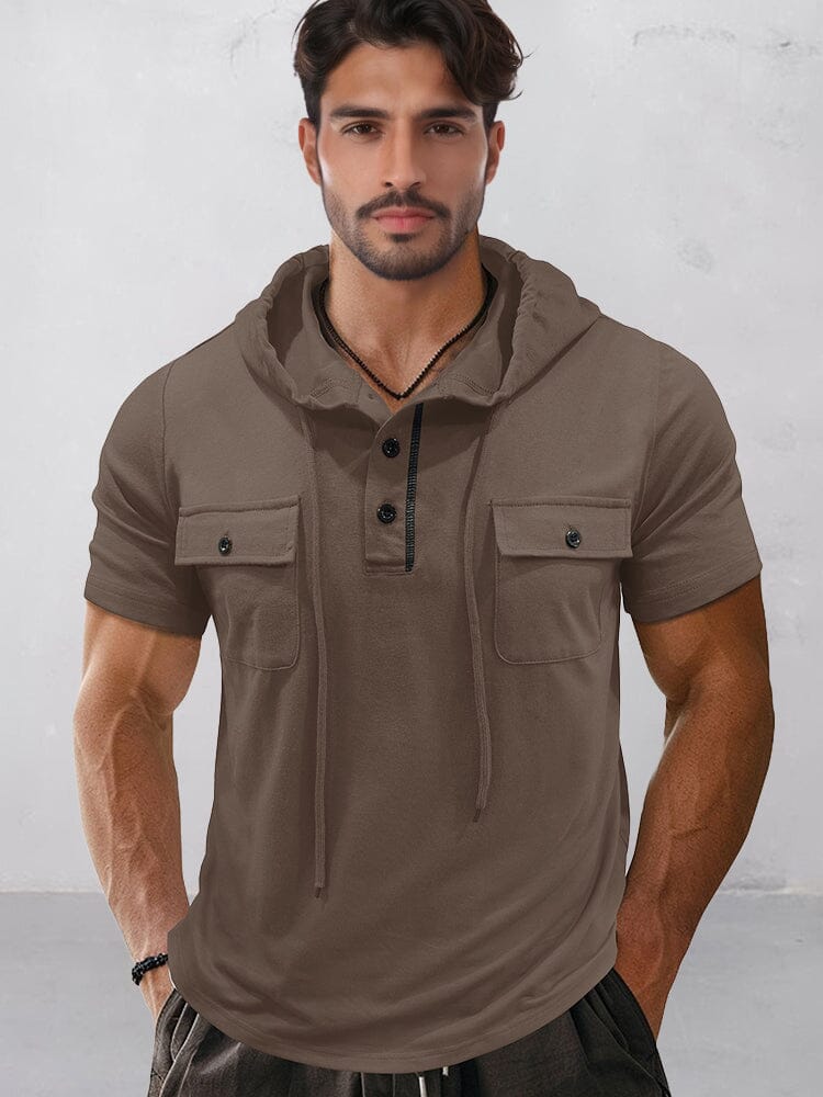 Athleisure Cargo Hooded Shirt Shirts coofandy Khaki M 