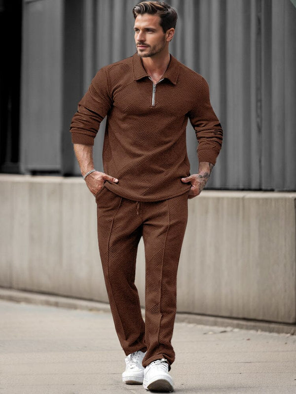 Trendy Jacquard Textured Athleisure Set Sports Set coofandy Brown S 