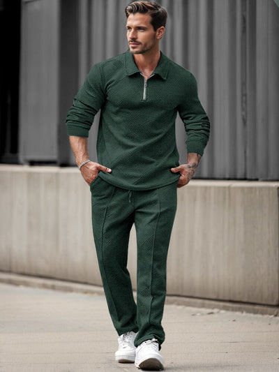 Trendy Jacquard Textured Athleisure Set Sports Set coofandy Green S 