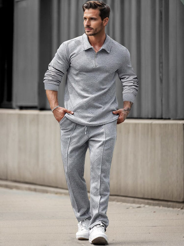 Trendy Jacquard Textured Athleisure Set Sports Set coofandy Gray S 