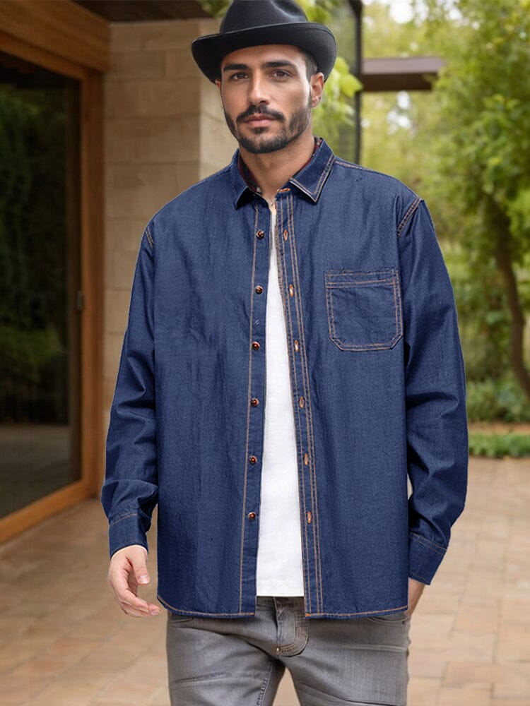 Versatile 100% Cotton Denim Shirt Shirts coofandy Dark Blue S 