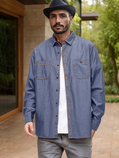 Versatile 100% Cotton Denim Shirt Shirts coofandy Denim Blue S 