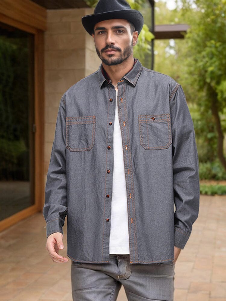 Versatile 100% Cotton Denim Shirt Shirts coofandy Gray S 